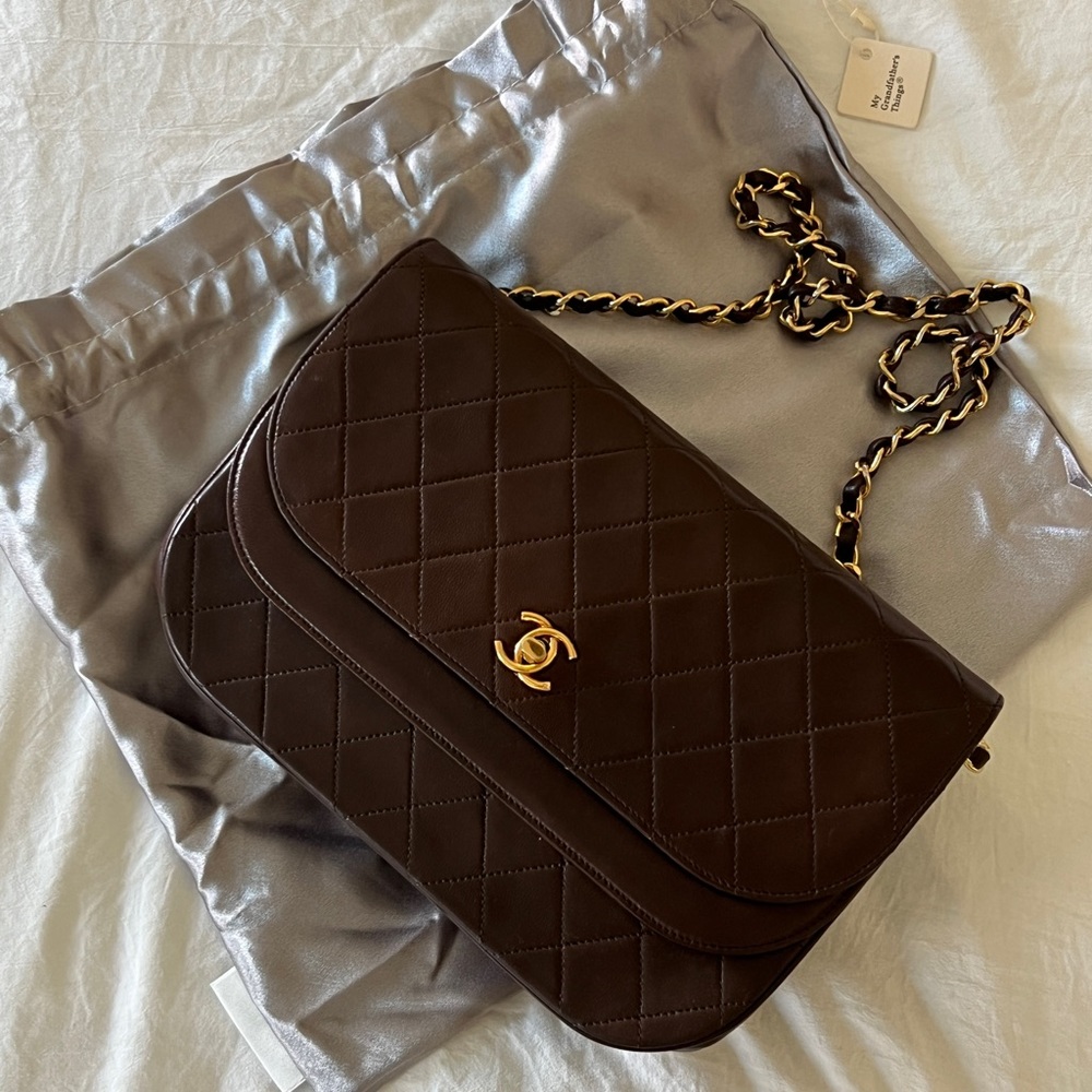 Chanel Multifold Lambskin Shoulder Bag Brown Vintage